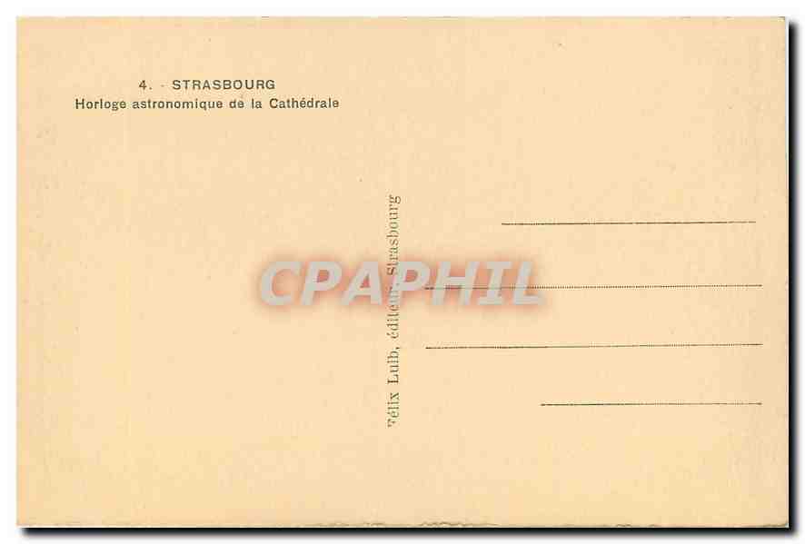 CPA Strasbourg Horloge astronomique de la Cathedrale  — Verso
