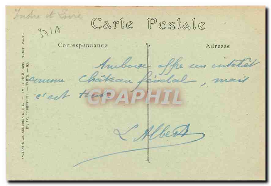 CPA Amboise Vue sur le Chateau  — Rückseite