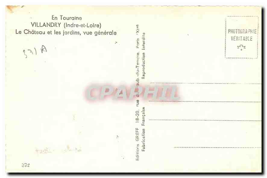 CPM En Touraine Villandry Le Chateau et les jardins vue generale  — Verso