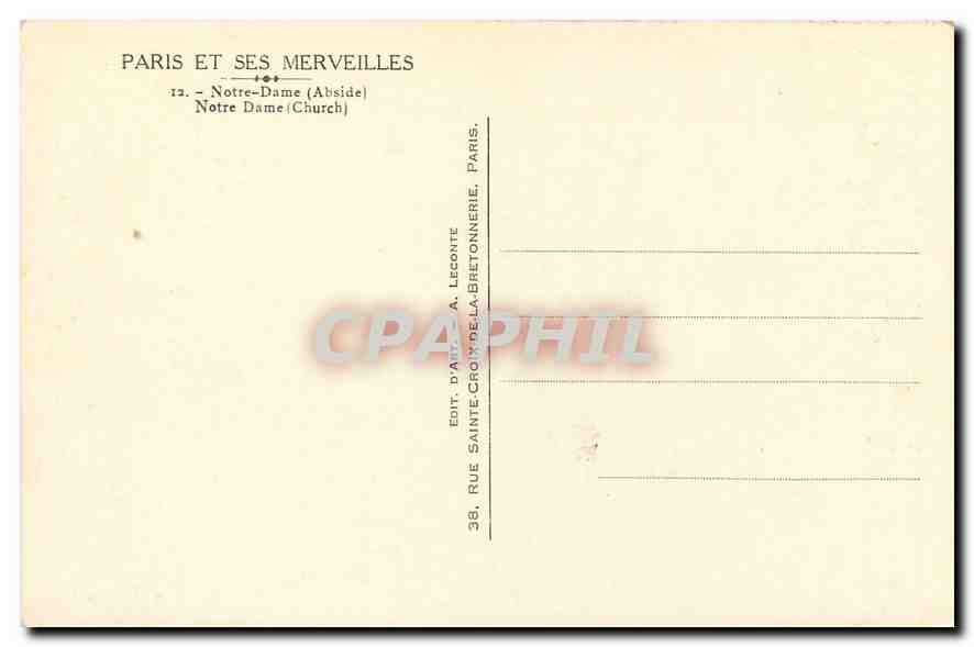 CPA Paris et ses Merveilles Notre Dame Abside  — Rückseite