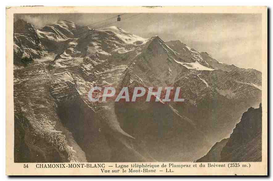 CPA Chamonix mont Blanc Ligne telepherique de Plampraz et du Brevent Vue sur le Mont Blanc
