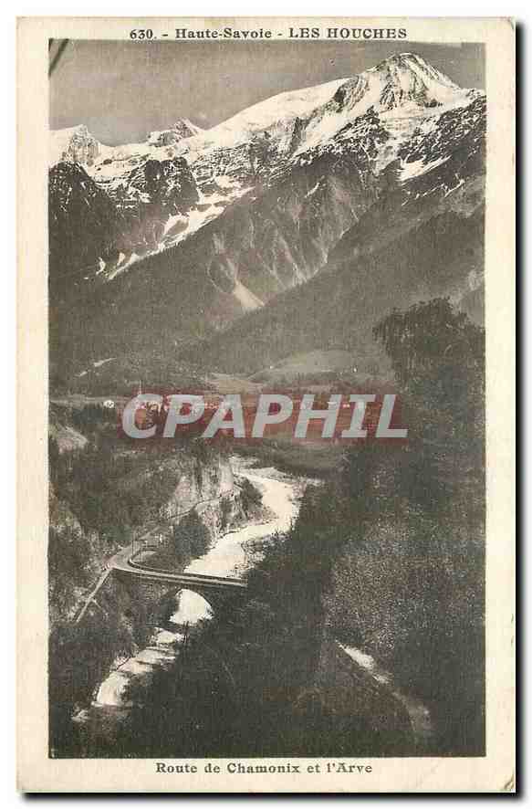 CPA Haute Savoie Les Houches Route de Chamonix et l'Arve 