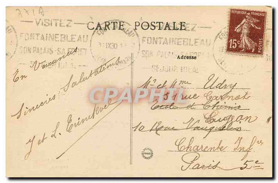 CPA Foret de Fontainebleau Dolmen d'Adolphe Joanne  — Rückseite