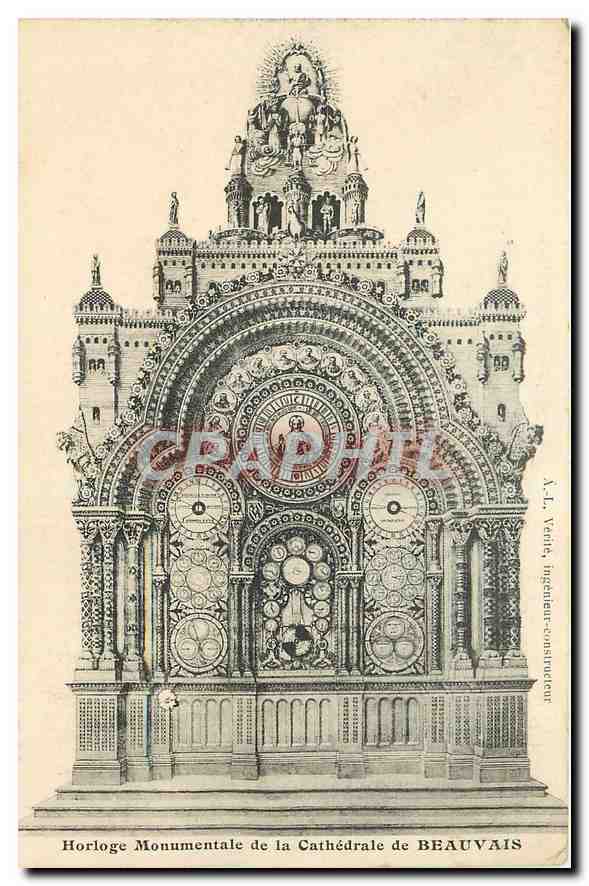 Horloge Monumentale de la Cathédrale de BEAUVAIS — dessin d’A.-L. Venis, ingénieur-constructeur