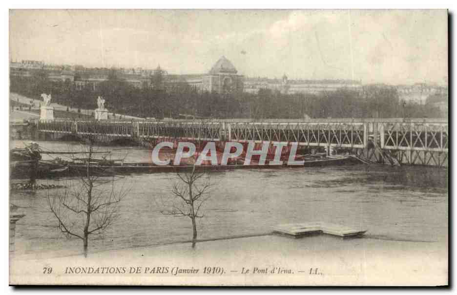 CPA Crue de la Seine Paris inondations de paris (janvier 1910) Le pont D'iena