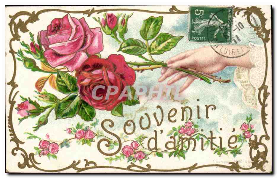 Fantaisie CPA Souvenir d'amitie (rose)