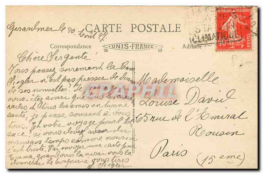 CPA Les Vosges Illustrees Gerardmer Saut des Cuves Le Pont d'Amour  — Back