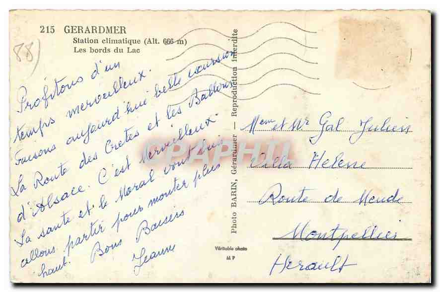 CPA Gerardmer Station Climatique Les Bords du Lac  — Rückseite