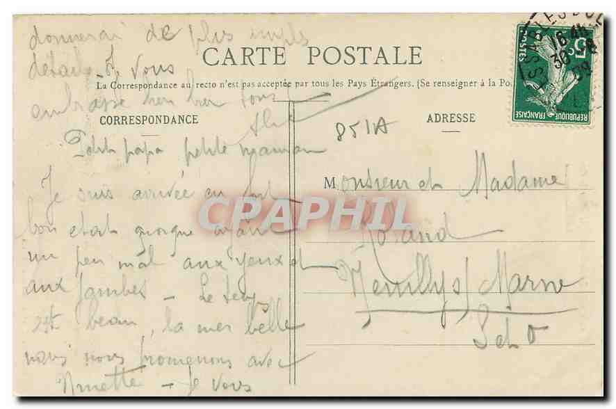 Les Sables-d'Olonne - Sur la Côte de St-Jean l'Orbestier - La Roche trouée - Salerles - N° 181 — Rückseite