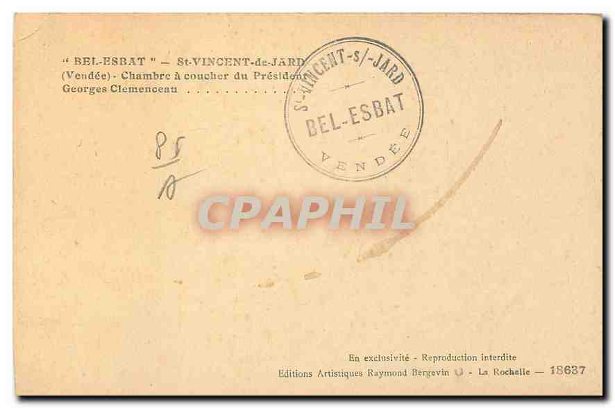 CPA Bel Esbat St Vincent de Jard Vendee Chambre a coucher du President Georges Clemenceau  — Back