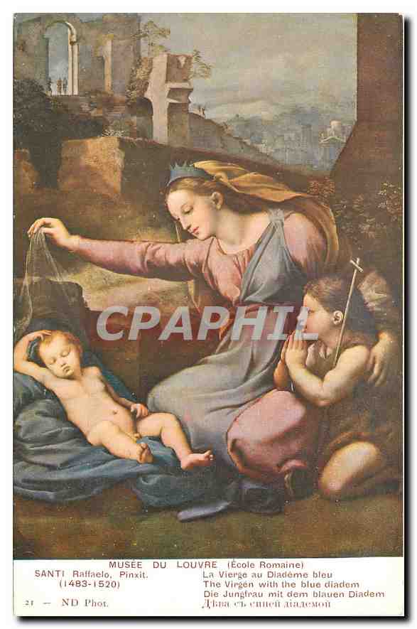 CPA Musee du Louvre Santi Raffaelo Pinxit La Vierge au Diademe bleu 