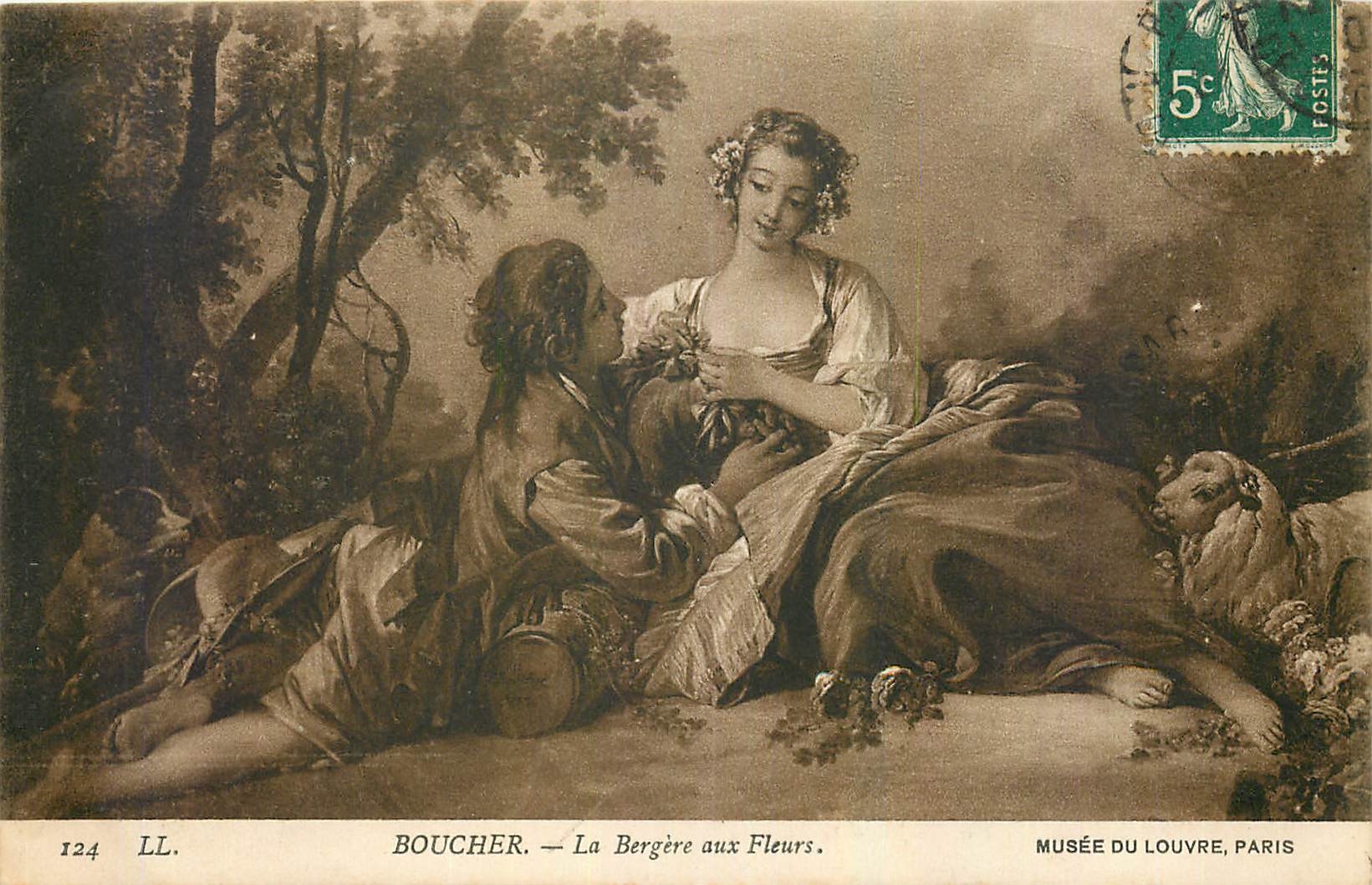 CPA Boucher La Bergere aux Fleurs Musee du Louvre Paris 