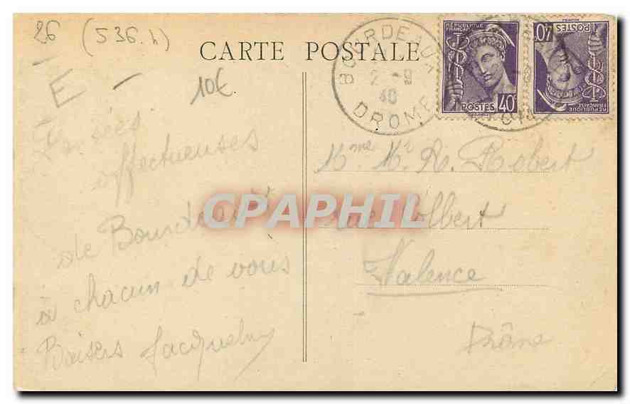 Bourdeaux (Drôme) — Ansicht der Straße und der Alten Kirche — Verlag: Imprimerie de la Carte Postale — Rückseite