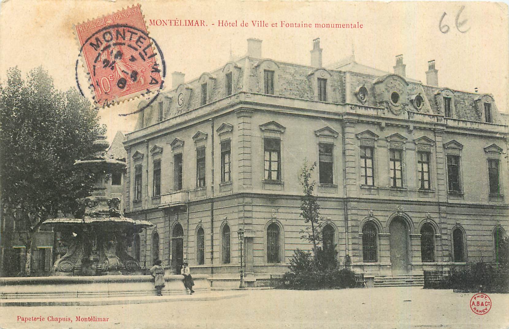 Montélimar - Hôtel de Ville et Fontaine monumentale — Papeterie Chapuis, Montélimar