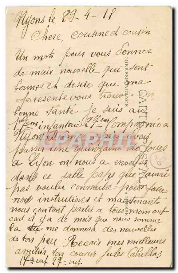 CPA Nyons La Chapelle de Bon Secours  — Rückseite