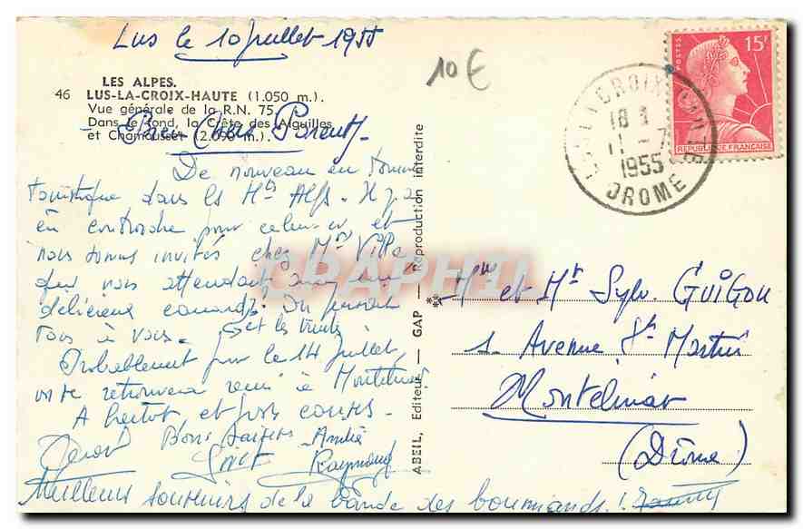 Lus-la-Croix-Haute — Vue générale de la R.N. 75 — Éditeur A. BEIL, n° 46 — Reverso