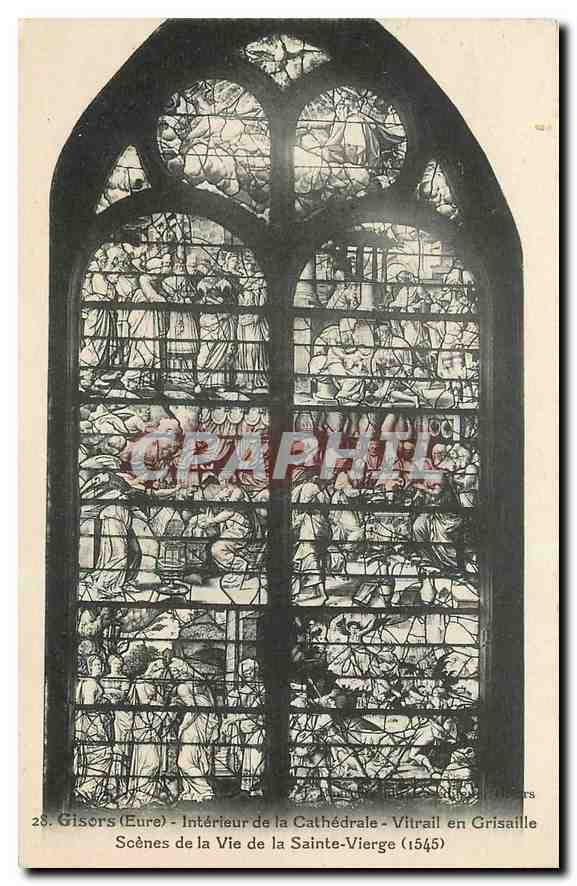 CPA Gisors Eure Interieur de la Cathedrale Vitrail en Grisaille Scenes de la Vie de la Sainte Vierge