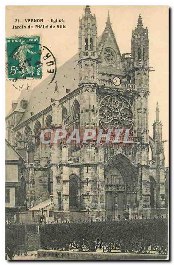 CPA Vernon Eglise Jardin de l'Hotel de Ville 