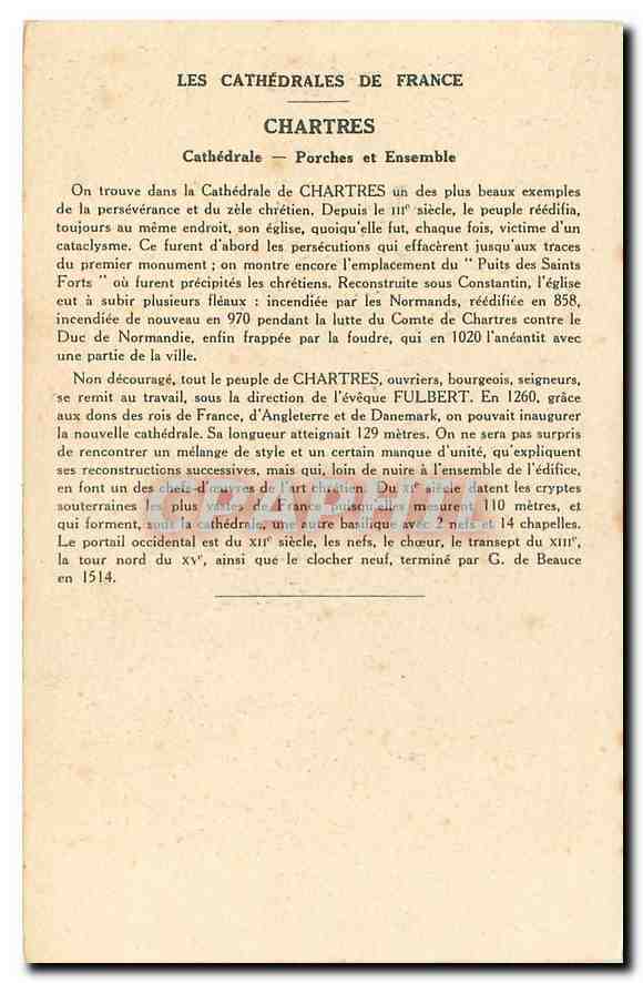 CPA Chartres Eure et Loir Cathedrale Porches ensemble  — Rückseite
