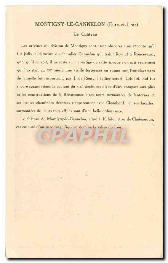 CPA Montigny le Gannelon Eure et Loir Le Chateau Facade sur la Cour  — Verso