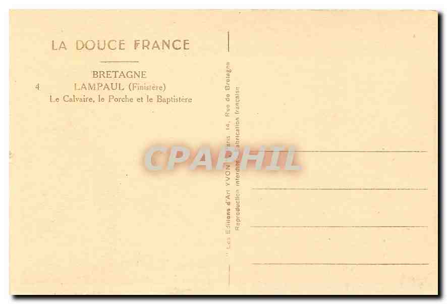 CPA Bretagne Lampaul Finistere Le Calvaire le Porche et le Baptistere  — Rückseite