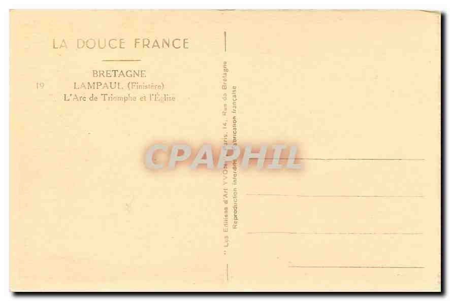 CPA Bretagne Lampaul Finistere l'Arc de Triomphe et l'Eglise  — Rückseite