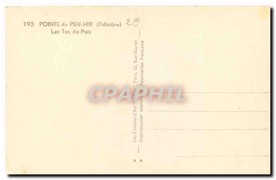 Pointe de Pen-Hir (Fidislière) — Les Tas de Pois — Les Éditions d'Art Marret — Rückseite