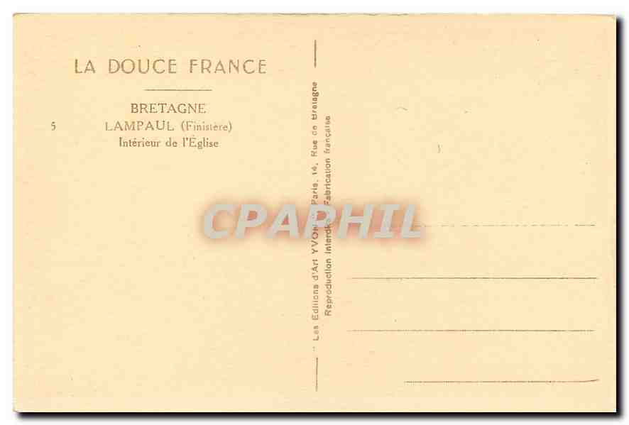 CPA Bretagne Lampaul Finistere Interieur de l'Eglise  — Rückseite