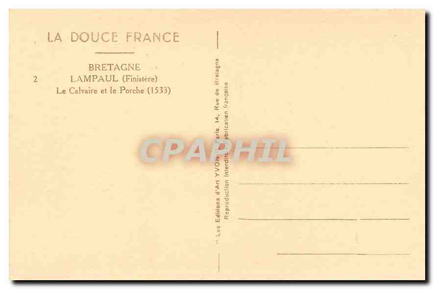 CPA Bretagne Lampaul Finistere Le Calvaire et le Porche  — Rückseite