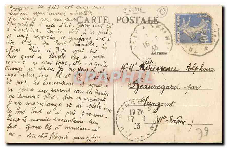 CPA Treignac Correze Rocher des Folles  — Rückseite