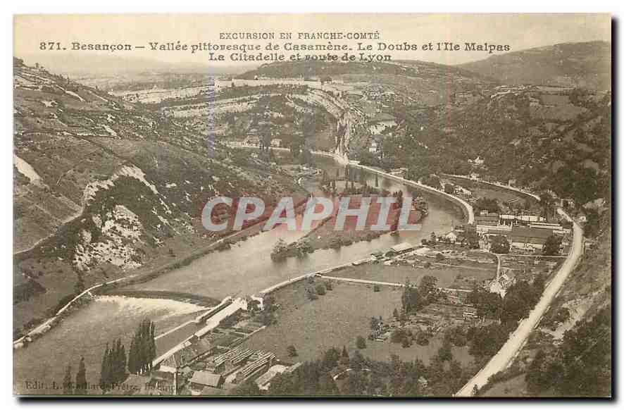 Besançon — pittoreske Tal der Casamène. Der Doubs und die Île Malpas — Verlag L. Balland & Frères, Besançon, n° 871