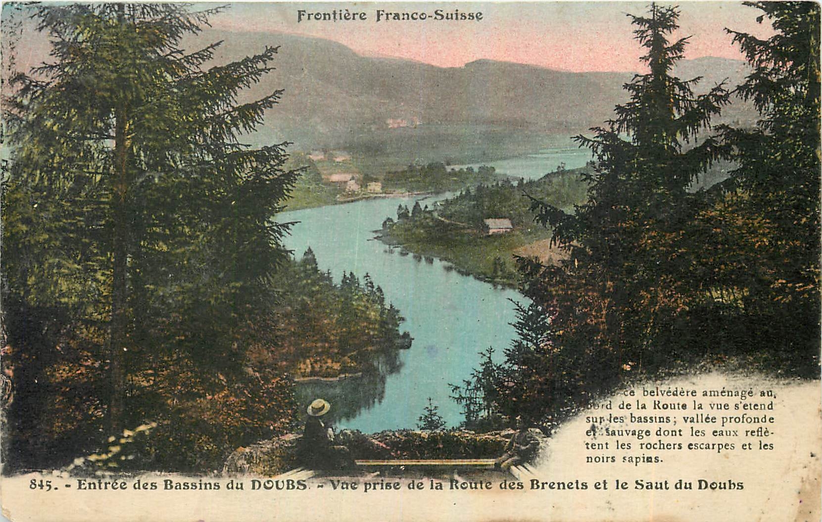 CPA Entre des Bassins du Dous Vue prise de la Route des Brenets et le Saut du Doubs 