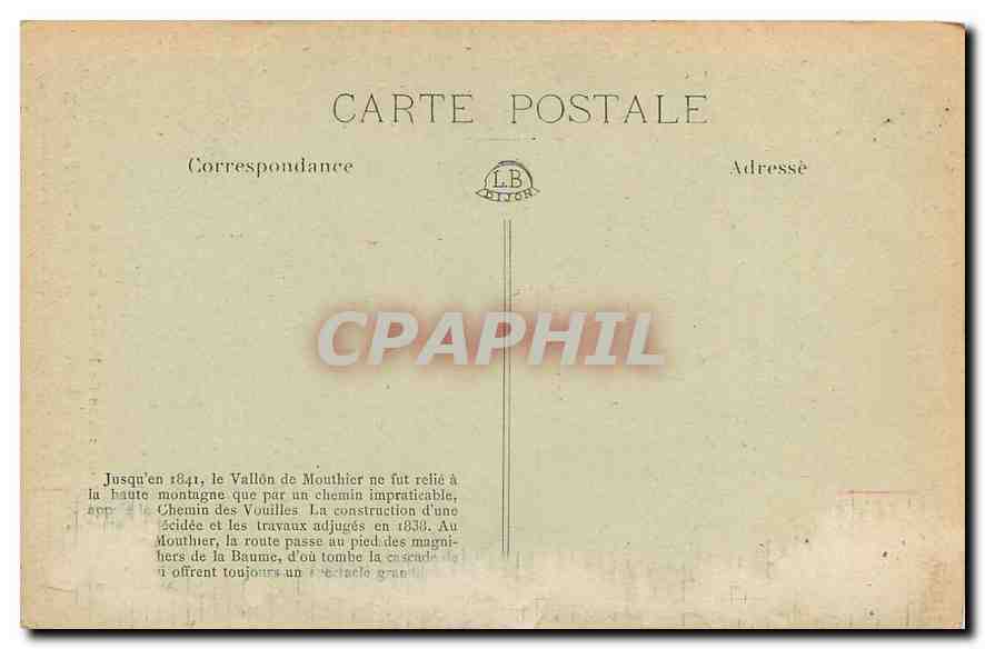 CPA Vallee de la loue Mouthier Hte Pierre Route de Pontarlier aux pieds des Rochers de la Baume  — Rückseite
