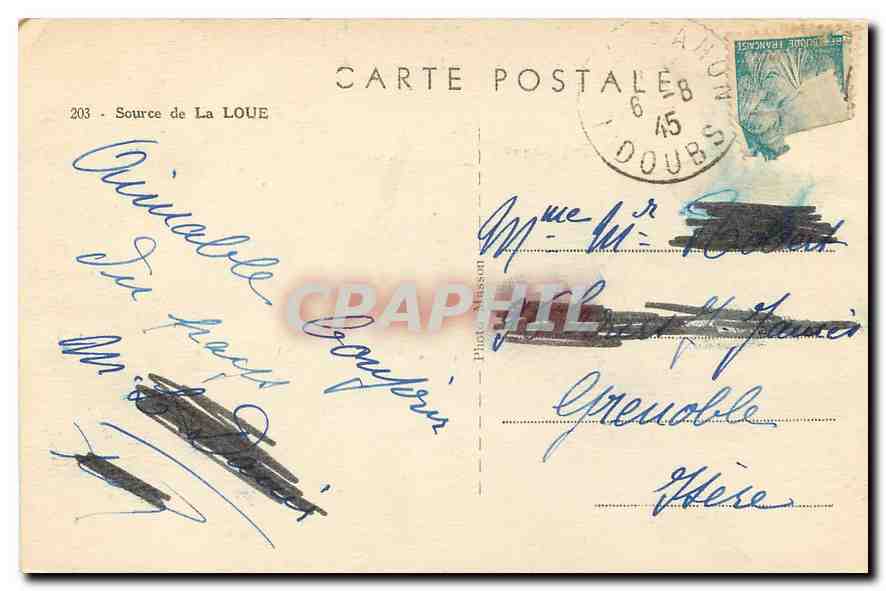 CPA Source de la Loue  — Back
