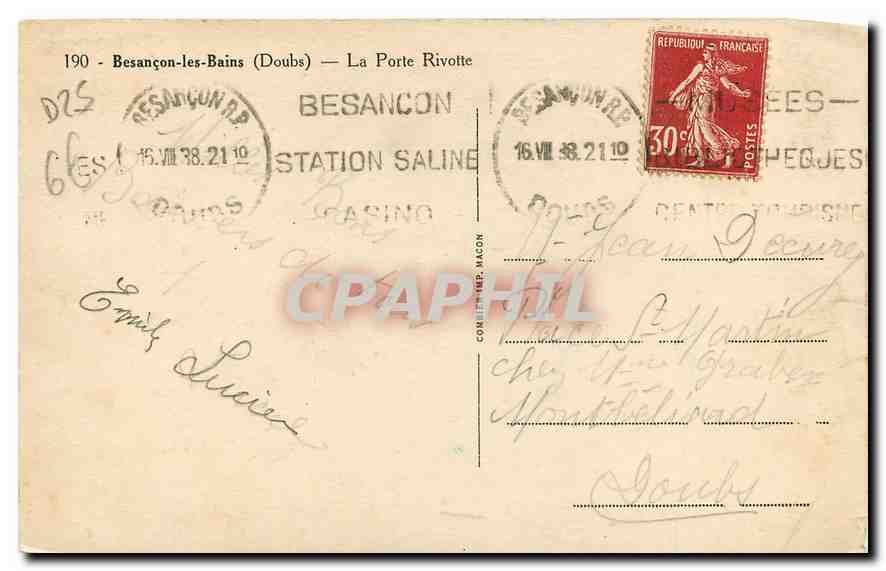 La Porte Rivotte — Besançon (Doubs) — éditeur Cim — Reverso