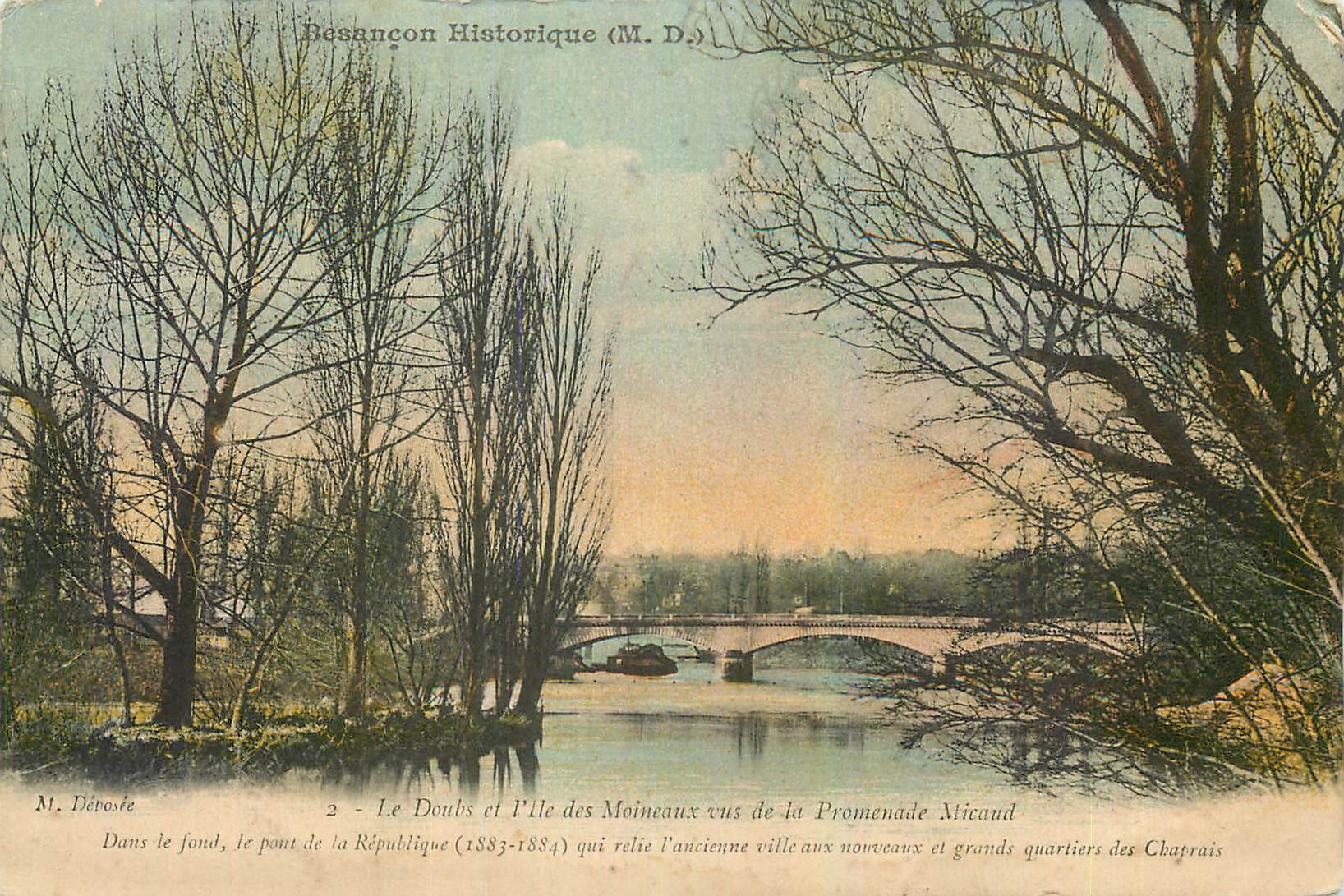 CPA Le Doubs et l'Ile Moneaux vue de la promenade Micaud 