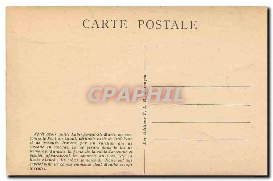 CPA Franche comte Route de Pontarlier a Mouthe  — Rückseite