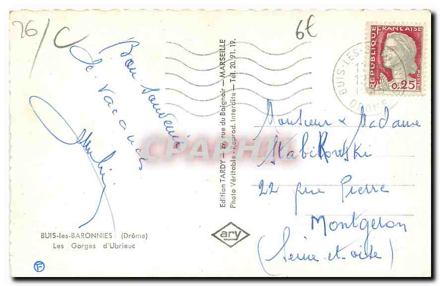 CPA Buis les Baronnies Drome Les Gorges d'Ubrieuc  — Rückseite