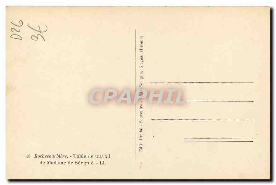 CPA Rochecourbiere Table de travail de Madame de Sevigne  — Rückseite