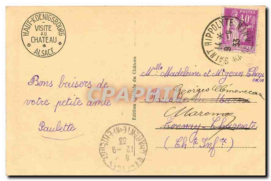 CPA Haut Koenigsbourg Chambre Lorraine  — Back