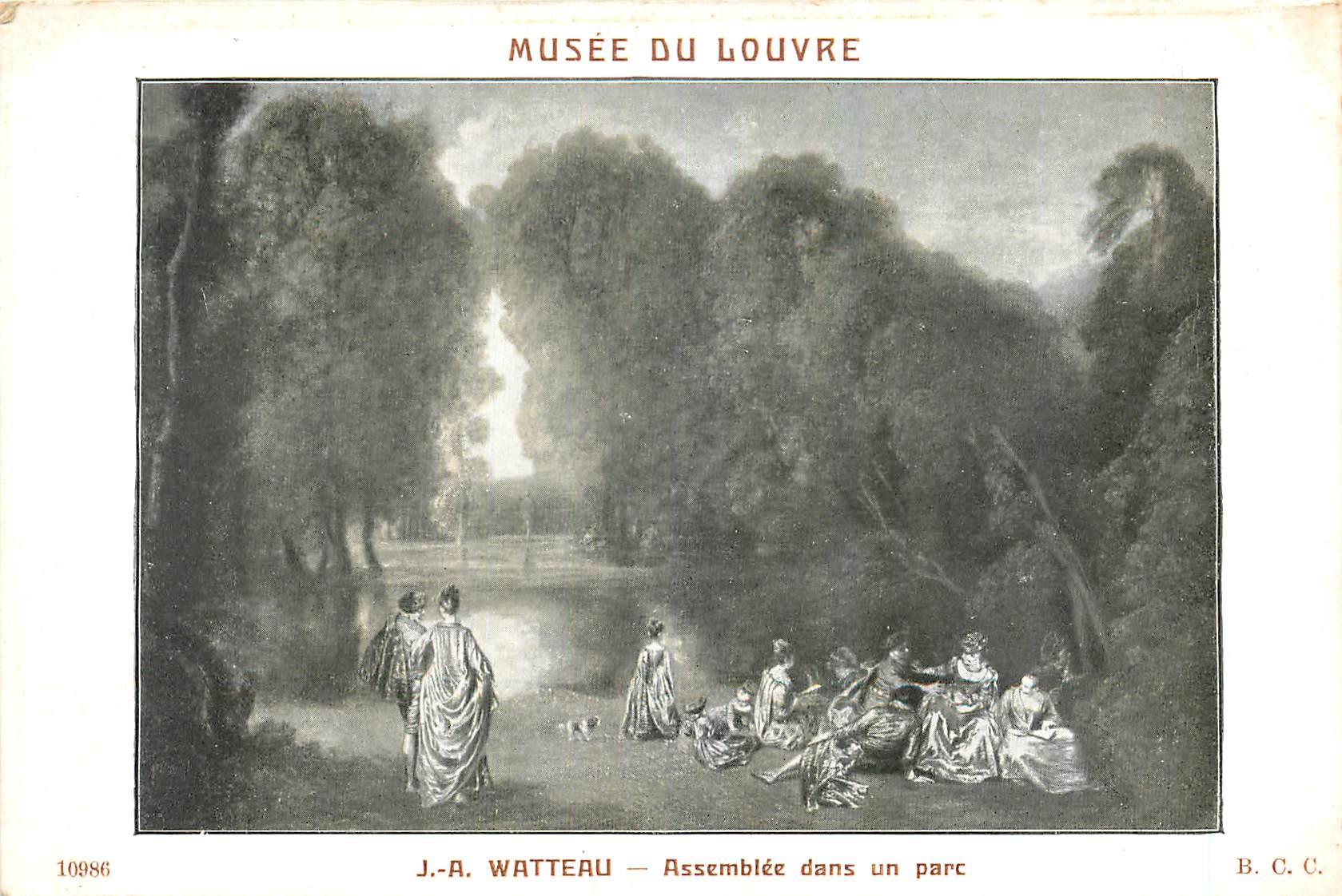 CPA Watteau Assemblee dans un parc Paris Musee du Louvre