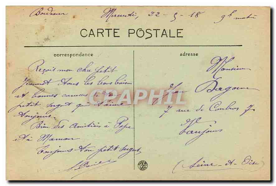 CPA Bordeaux Porte Bourgogne Tramway — Verso