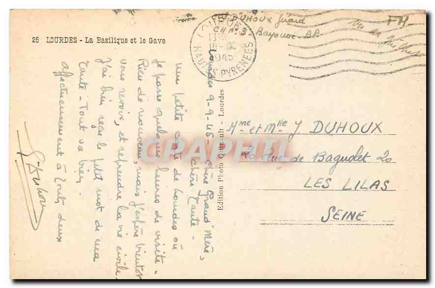 CPA Lourdes La Basilique et le Gave  — Verso