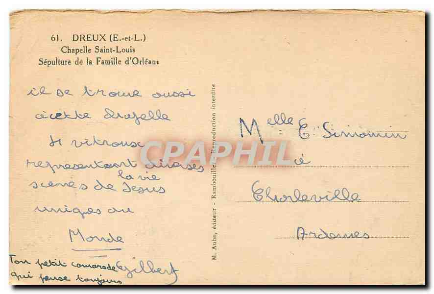 CPA Dreux E et L Chapelle Saint Louis  — Verso