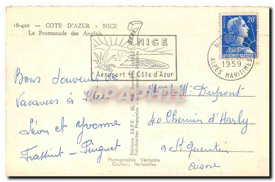 CPM Cote d'Azur Nice La Promenade des Anglais  — Rückseite