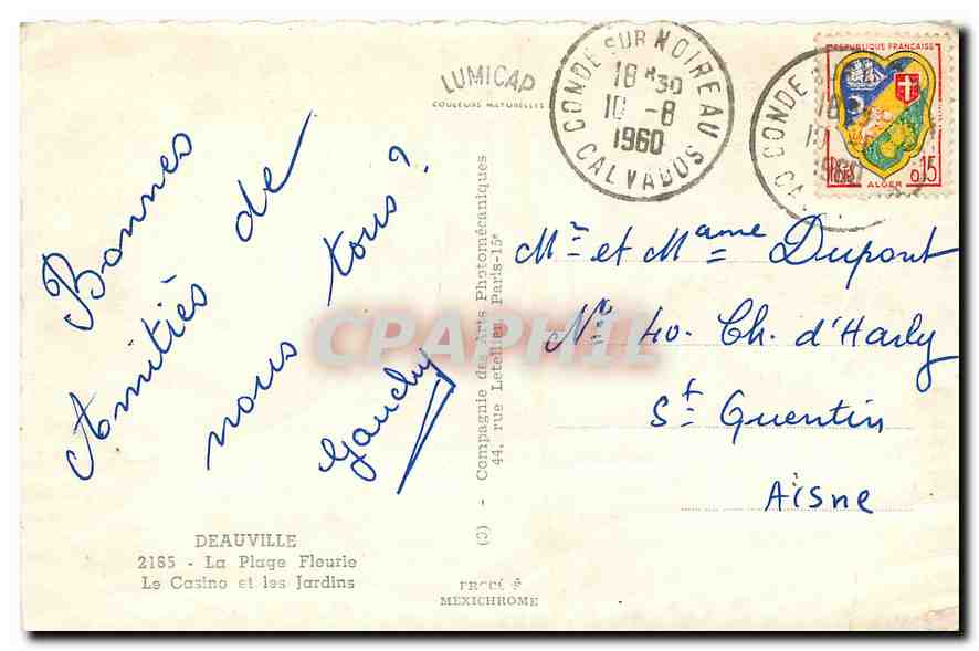 CPA Deauville La Plage Fleurie Le Casino et les Jardins  — Rückseite