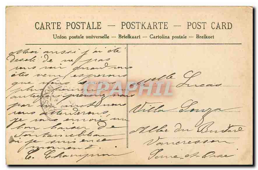 Schloss Fontainebleau — Ehrenpforte und Abschiedshof — Verlag: Französische Post — Rückseite