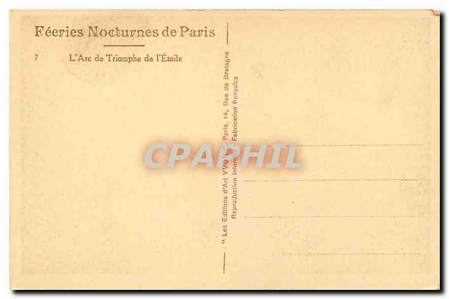 CPA Paris l'Arc de Triomphe de l'Etoile  — Rückseite