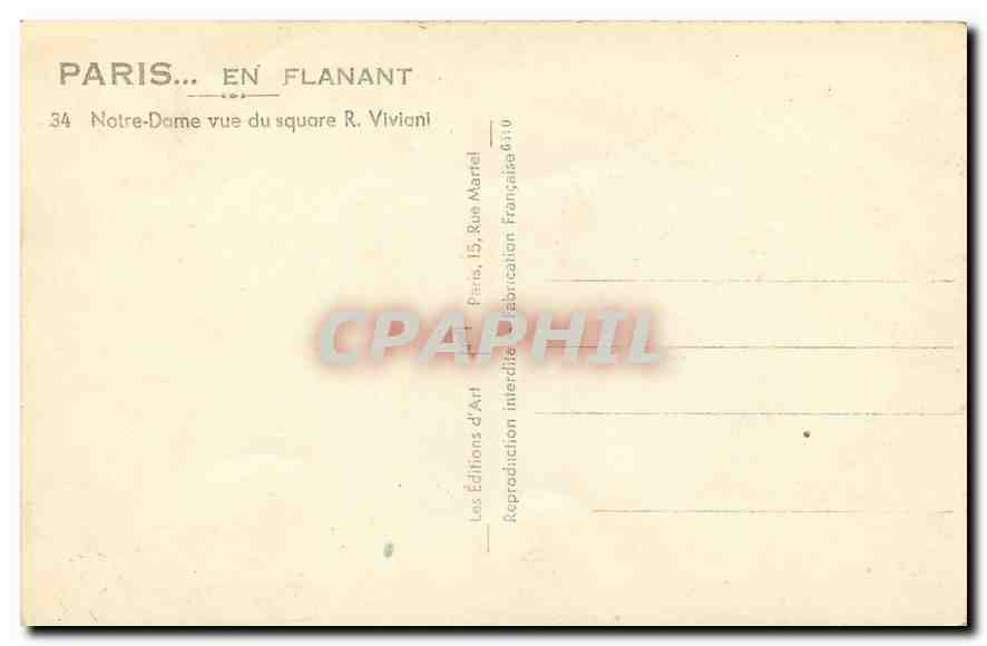 CPA Paris Notre Dame vue du square R Viviani — Rückseite