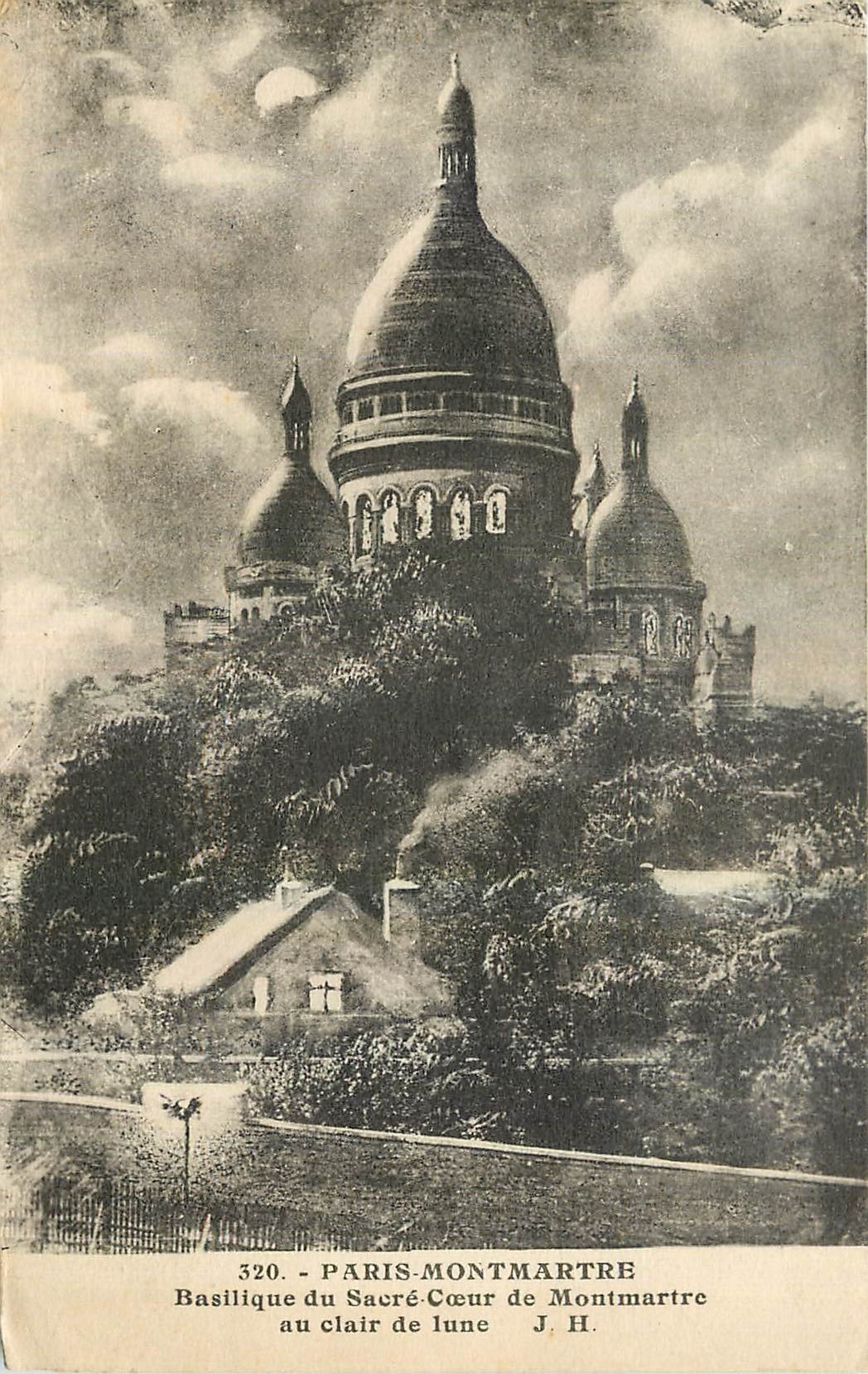 CPA Paris montmartre Basilique du Sacre Coeur de Montmatre au clair de lune